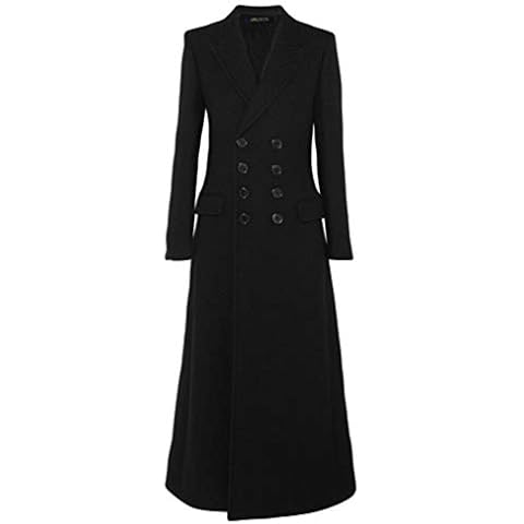 Ketamyy Women's Long Double Breasted Coat Faux Wool Blend Slim Fit Suit Collar with Buttons Comfortable Fashion Casual Trench Jacket Peacoat Overcoat Outerwear Black L Cover