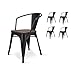 Kosmi - Lot de 4 chaises en métal Noir et Bois foncé Style Industriel Factory en métal Noir Mat, Assise en Bois foncé et accoudoirs