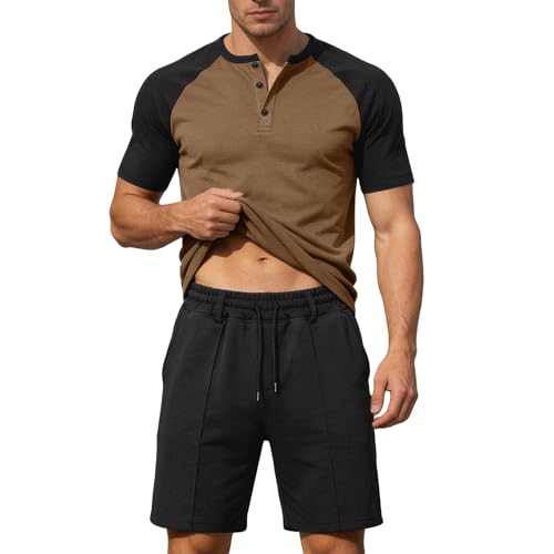Survêtement homme pour journées sportives t-shirt Henley et short à cordon