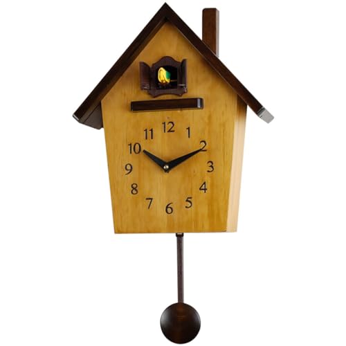 Cuckoo Clocks Simple Modern House Shape Wall Clock, Cuckoo Clock Telling Time On The Hour, Pastoral Style Villa Wall Decoration, Jumping Seconds Movement, with Pendulum, Arabic numerals