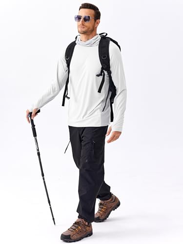 Image of PINSPARK Men's Sun Protection Hoodie with Mask UPF 50+ UV Long Sleeve Shirt Men Rash Guard Performance Fishing Hiking Shirt