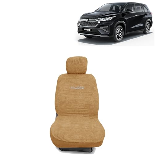 Image of Kingsway Invicto Seat Cover for (Year 2023 Onwards), Towel Fabric Car Seat Covers Compatible with Maruti Suzuki Invicto 8 Seater (Car Specific Set Front + Rear Seat Covers), Beige Color