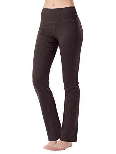 Zeronic Women's High Waist Bootcut Yoga Pants With Pockets Tummy Control Workout Running Pants Long Bootleg Flare Pants(Brown,X-Small) #TOP2