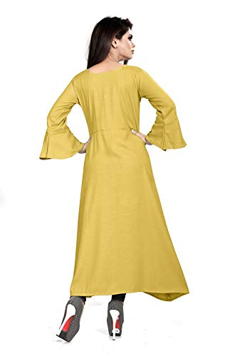 Image of Cotton Plain & Solid 3 /4 Sleeve A-Line Kurtis for Women