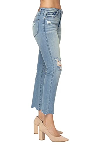Judy Blue Women's Mid-Rise Destroyed Tinted Wash Cropped Straight-Leg Jeans 885122