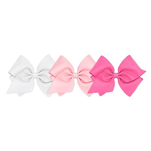 Moño pequeño para niña con pinza antideslizante Wee Ones en set de 3 lazos de grogrén blanco y rosa