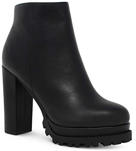 Marcorepublic Uganda Women's Round Toe Chunky Block Stacked Heels Ankle Booties Boots - (Black Pu) - 9 #TOP1