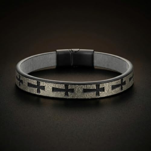 Image of THE MEN THING Leather Bracelet for Men - American Style Genuine Leather Multi-Layer Braided Bracelet with 100% Stainless Steel Magnetic Buckle for Men & Boys (8 inch)