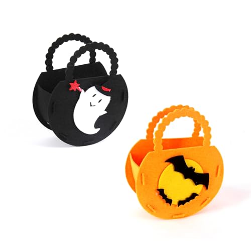 2 Stück Kürbis Korb Tragetaschen, Halloween Süßigkeiten Tasche für Kinder, Beutel Mitgebsel Geschenktüten Trick or Treat für Halloween (Orange Schwarz)