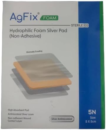 Foam Silver Wound Dressing, AGFIX Dyna Size : 5x5cm, pack of 5