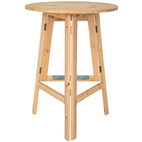 Tectake   Mesa Alta Plegable de Madera Redonda