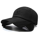 [Qfmr] 日よけ帽子 サンバイザー uvカット メンズ レディース つば広 uvカット 二重構造 紫外線対策 メッシュ サイズ調節可 全顔覆う サングラス付き 花粉症対策 日焼け軽減 バッテリカー ウォーキング 運動 自転車 キャップ (黒（くろ）)