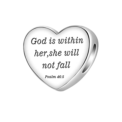 LUXILLA "God is within her, she will not fall Psalm 46:5" Charm Silver Charms 925 Sterling Silver fits Bracelets Necklace Pendant Bead Charms Jewelry Gift