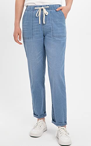 ThCreasa Womens Casual Elastic Waist Pull On Jeans Lightweight Drawstring Denim Pants3