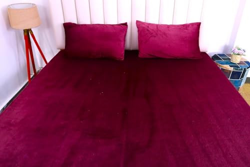 Image of Sands Premium Ultra Soft Woollen Pillow Cover Set of 2 for Winter with Zipper Closure, Cozy Pillow Case Perfect for Warmth, Flannel Warm Pillowcases, King size-18X28 Inches (Wine)