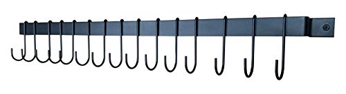 Wall-Mounted Utensil Rack Hanger – Black, 17" X 1" - Rustic Iron Kitchen Organizer With Ten 3.5" Hanging Hooks - Coffee Mug Rail - Pot And Pan Holder - Organizing Rod For Cookware - Claimed Corner #TOP3