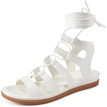 HARENCE Summer Flat Sandals for Women Comfortable Strappy Cross Lace Up Gladiator Flats Shoes Dressy Casual Non Slip Walking Sandal