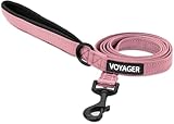 Best Pet Supplies Voyager Reflective Dog Leash or Collar with Neoprene Handle, for Small, Medium, and Large Breed Puppies, Cute and Heavy Duty for Walking, Running and Training - Soft Pink (Leash), M