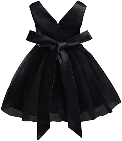 TENTIDE Baby Girl Black Dress Wedding Sleeveless V Neck A-line Bridesmaid Party Dresses Princess Tulle Ball Gown (Black,3-6 Month)