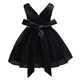 TENTIDE Baby Girl Black Dress Wedding Sleeveless V Neck A-line Bridesmaid Party Dresses Princess Tul