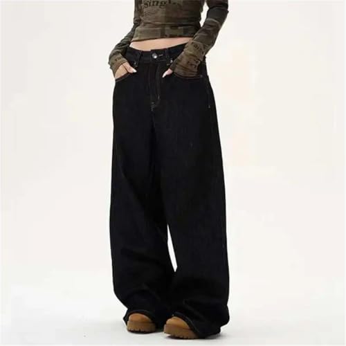 Men's American Style Denim Pants Solid Color Straight Trousers Wide Leg Loose Jeans4