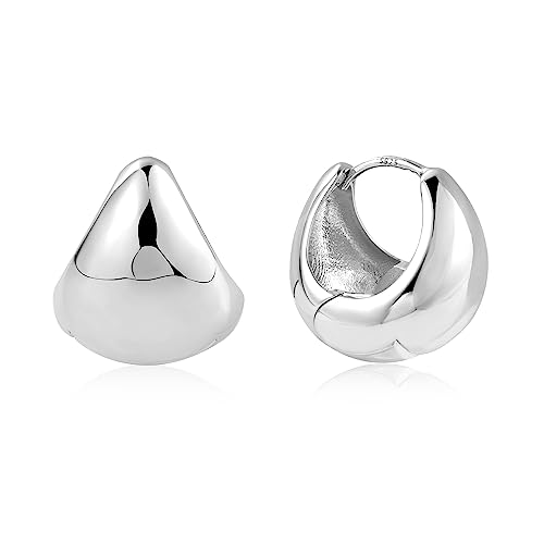Sterling Silver 925 Chunky Hoop Earrings for Women, Small Lightweight Thick Oval Cartilage Huggie Earrings, Silver Girls