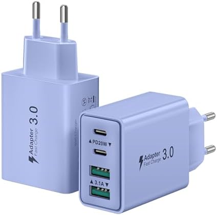 2-Pack USB C Ladegerät Stecker, 40W 4-Ports Netzteil USBC Fast Charger Mehrfach Ladegerät PD 3.0 Power Adapter Ladestecker Schnellladegerät für iPhone 17 16 15 14 13 12 11 Pro Max