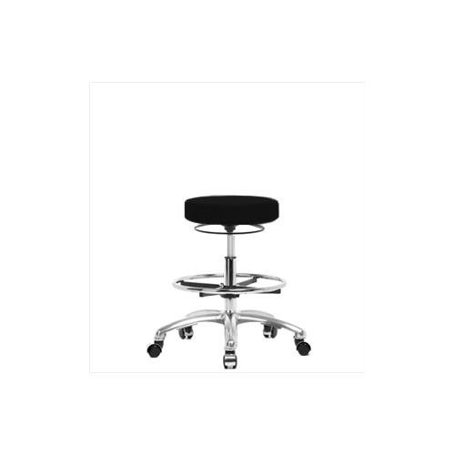Tabouret moyen Thomas Vmbso avec base chromée et roulettes en vinyle gris