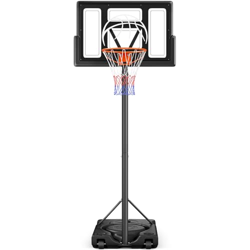 Yohood Basketball Hoop Outdoor 10ft Adjustable, Portable Basketball Hoop Goal System for Kids Youth and Adults in Backyard/Driveway/Indoor, 44 Inch Shatterproof Backboard and Larger Base