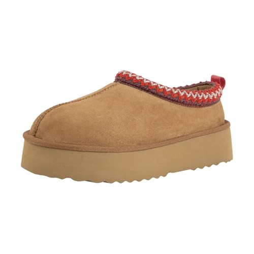 Platform Slippers for Women Mini Boots Genuine Suede Genuine Fur Ankle Snow Boots Braided Indoor Outdoor Slip On Mules