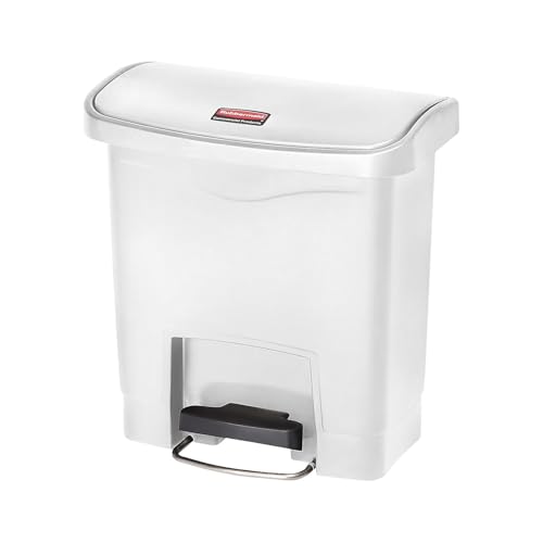 Image of Rubbermaid Commercial Products Streamline Slim Step-On Plastic Trash Can, 4 Gallon, White, Hands-Free Garbage Can for Medical Waste in Hospitals /Lab /Emergency /Patient Rooms
