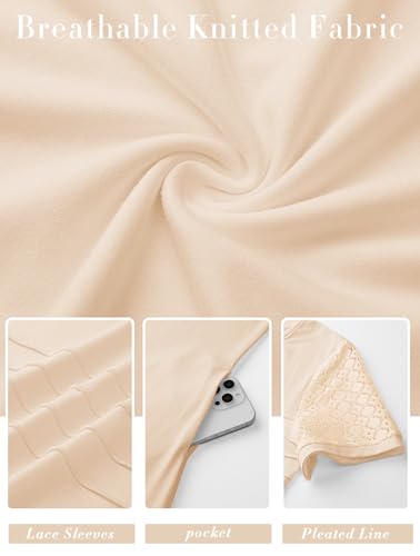 Image of MEROKEETY Women's Summer Short Lace Sleeve T Shirt Dress Casual Crew Neck Pleated Front Shift Dresses