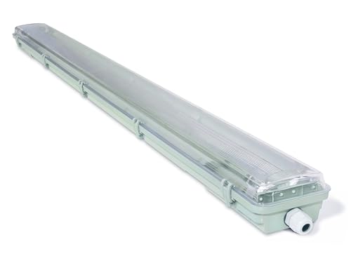 Plafoniera Stagna LED T8 1x120 cm – Grigia – per un tubo LED alimentato su un lato – Resistente a polvere e umidità – Grado di protezione IP65 – Illuminazione industriale per garage, magazzino