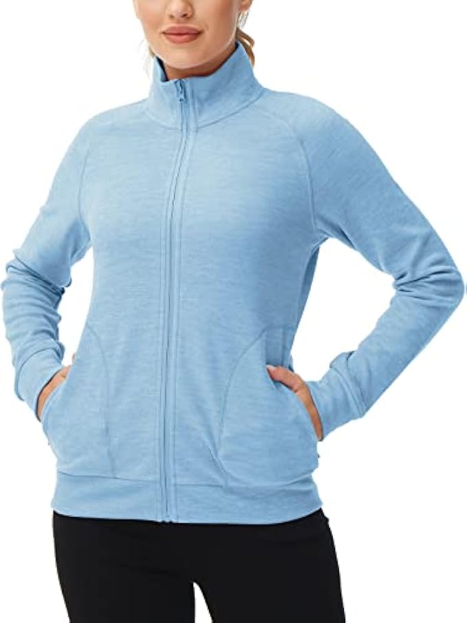 PUZEER Women's Zip Up Fleece Jacket, Long Sleeve Warm Soft Polar Lightweight Coat with Pockets