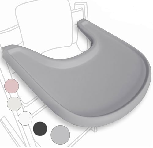 Image of High Chair Tray Compatible with Stokke Tripp Trapp Chair – Matte Gray – NO Suction Plate Feature – Ergonomic Curved Design – BPA-Free, Easy to Assemble