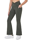 Picture of baleaf Girls' Flare Leggings Bell Bottom Pants Yoga Dance Kids Cute Cross High Waist Bootcut Pants with Pockets Green S