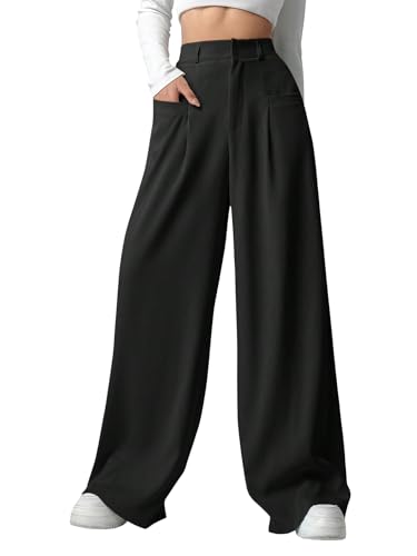 Image of Shasmi Women's Loose Mid Rise Solid, Pleated Trousers, Wide Leg Pocket Casual Long Korean Trousers Pant (146)