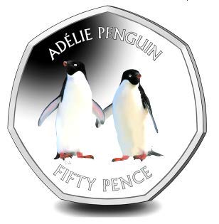 RARE - 2019 British Antarctic Territory Coloured Adelie Penguin 50p Coin in a Blue Pouch with COA - Limited Issued 4000 Only