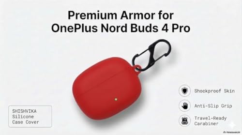 Image of SHISHVIKA Silicone Case Cover Compatible with OnePlus Nord Buds 4 Pro | Shockproof Protective Cover | Soft TPU Skin | Anti-Slip | Dustproof | LED Visible | Keychain Hook Included (Red)