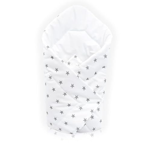Baby Swaddle Wrap Infant Bedding Blanket/Cotton Newborn Duvet Quilt Envelope 0 to 3 Months (Grey stars on white background)