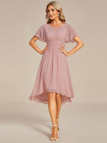 Image of Ever-Pretty Women's Chiffon Crew Neck Empire Waist Wedding Guest Dress Summer Short Sleeve Semi Formal Dresses 02053