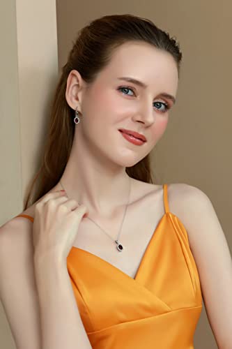 B. Brilliant Sterling Silver Synthetic Ruby & White Topaz Oval Halo Necklace & Leverback Dangle Earrings Jewelry Set For Women Girls #TOP1