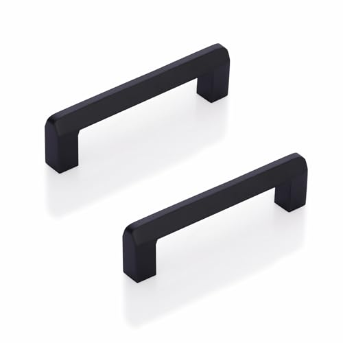 Image of LAPO 4 Inch Cabinet Handles for Kitchen, Stainless Steel Structure for Drawer and Cupboard, Smooth Hand Feel, Scratch Safe Finish, Hole to Hole Size 10 cm, Easy Mount Setup (96mm, Black, Pack of 2)