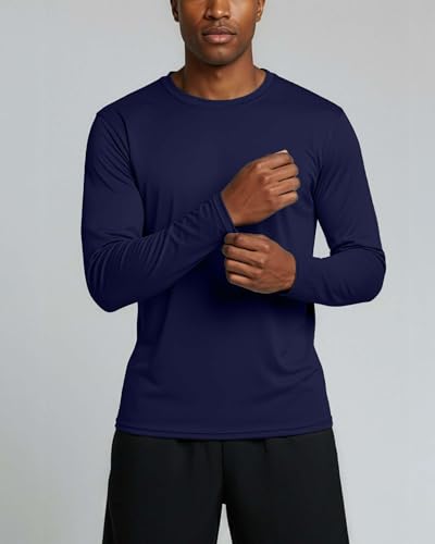 4 Pack: Men's Dry-Fit Moisture Wicking Performance Long Sleeve T-Shirt, UV Sun Protection Outdoor Active Athletic Crew Top