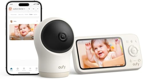 eufy Baby Monitor C10 with 2K HD Camera 4.5 480p Display 4 Zoom Pan-Tilt Night Vision Hybrid Wi-Fi & No Wi-Fi Connection 12 H Battery Motion Cry Noises Temperature Alters 2-Way Talk VOX