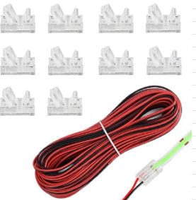 WUISOLQP 10 PCS 2 Pin 8mm COB LED Strip Connectors Soldless with 5m/16.4ft Extension Cable, Stable Connection Wire Connectors, Gapless Connector for 8mm Width COB LED Strip Lights