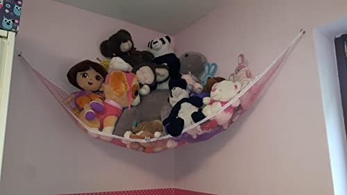 Jumbo Toy Hammock, Powkoo Extra Large Toy Hammock Storage Net Organizer for Teddys, Stuffed Animals, Nursery Play(84 x 59 x 59 inches) (Pink)