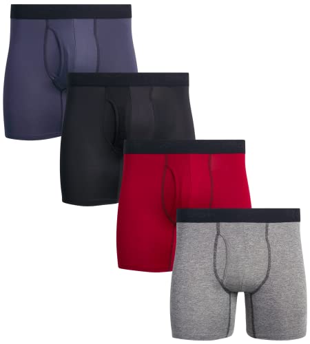 Reebok Men's Boxer Briefs - 4 Pack Soft Performance Boxers for Men with Fly Pouch - Quick Dry Active Mens Underwear Pack S-XL, Size XX-Large, Black/Red/Grey/Charcoal