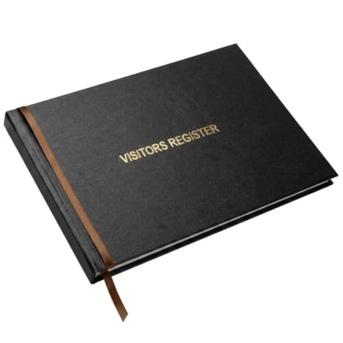 Officewerks Visitors Register & Guest Book, 120 Pages, 8 7/8" X 7", Black Hardbound Cover, Durable Smyth Sewn Binding