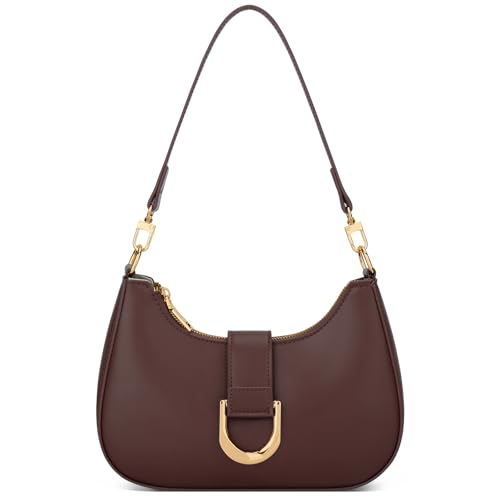 KKXIU Small Shoulder Bag for Women - Crescent Bag Small Purses for Women Trendy Vegan Leather Purse with Removable Strap (Dark Brown)